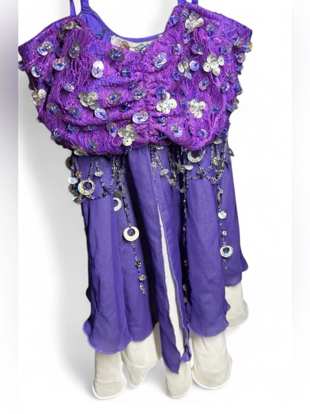 VTG Glamour Costumes Purple Fairy Dress Beaded Sequin Layered Dance Pageant Y2K